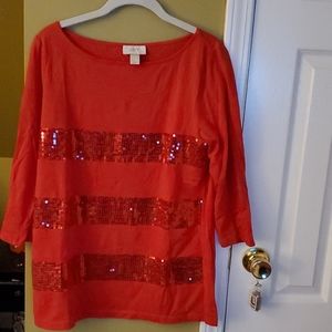 Loft Red Sequence T- shirt Top